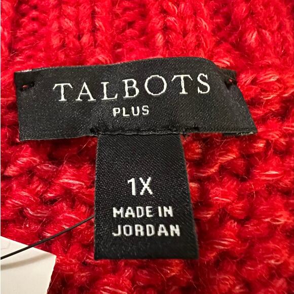 NEW Talbots Women's Balloon Sleeve Cable Knit Sweater in Red Pop Size 1X - Picture 5 of 7